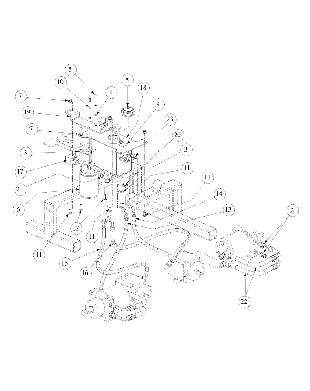 Hydro Tank And Hose Assembly Diagram and Parts List for M60-KW LC-53BB5GFX750-29HP-DFI-OHV-LC Cub Cadet Lawn Tractor